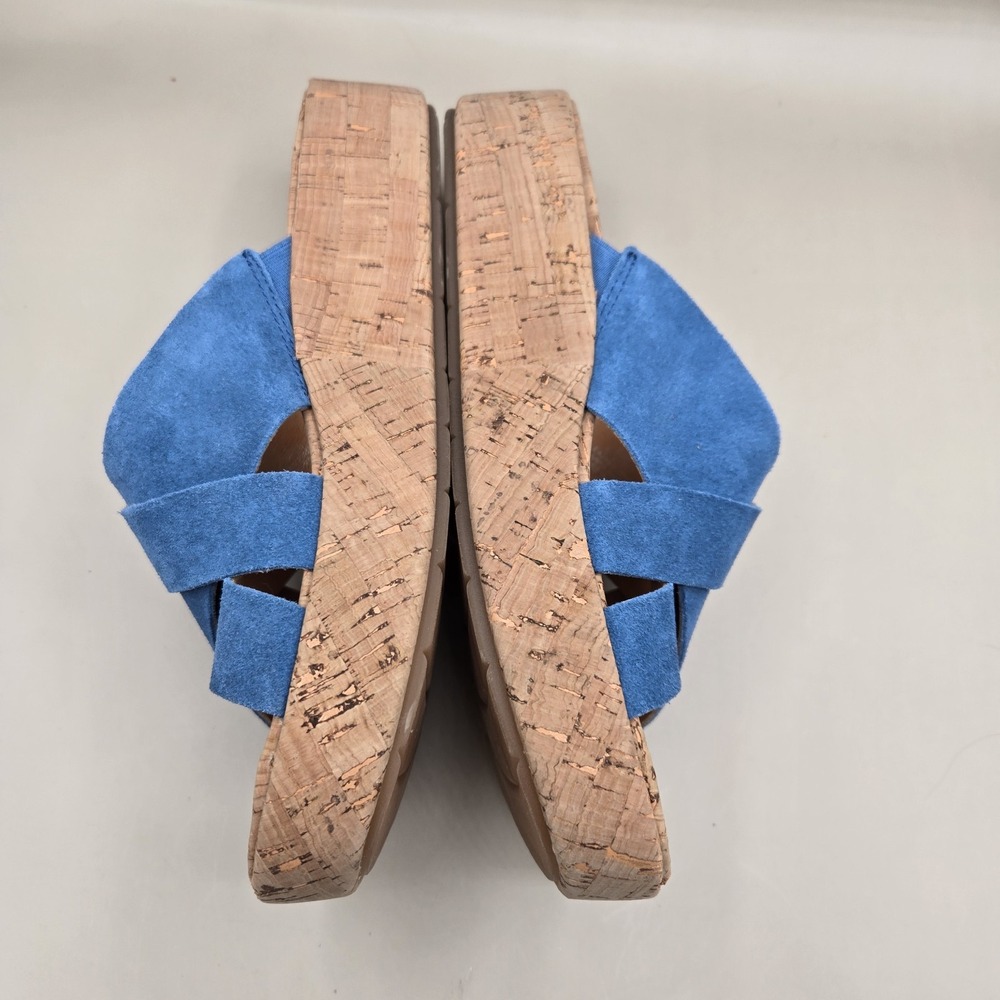 Earth Scout Blue Suede Slip On 8.5 M Sandals Cork Chunky Comfort Boho Minimal - Picture 5 of 7
